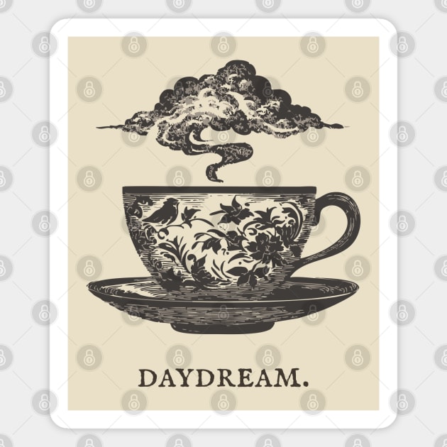 Surreal Teacup with Cloud Vintage Illustration Magnet by TuncGK